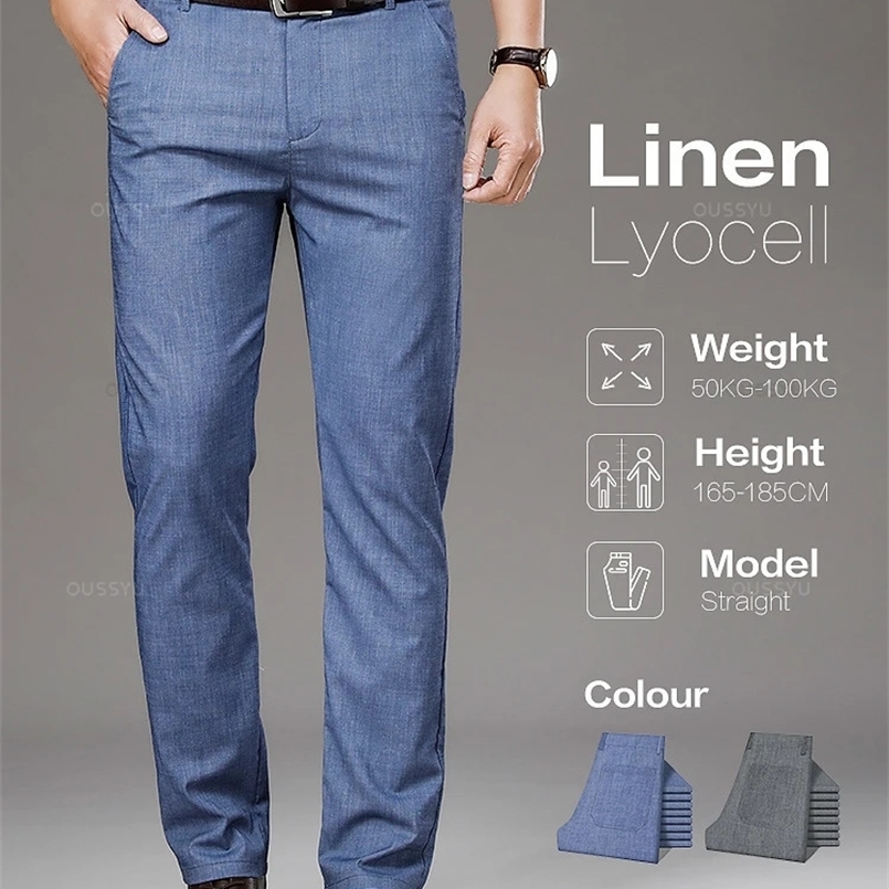 Summer sottile morbido lyocell in tessuto traspirante in tessuto da uomo pantaloni dritti business elegante pantalone da uomo lungo più dimensioni 4