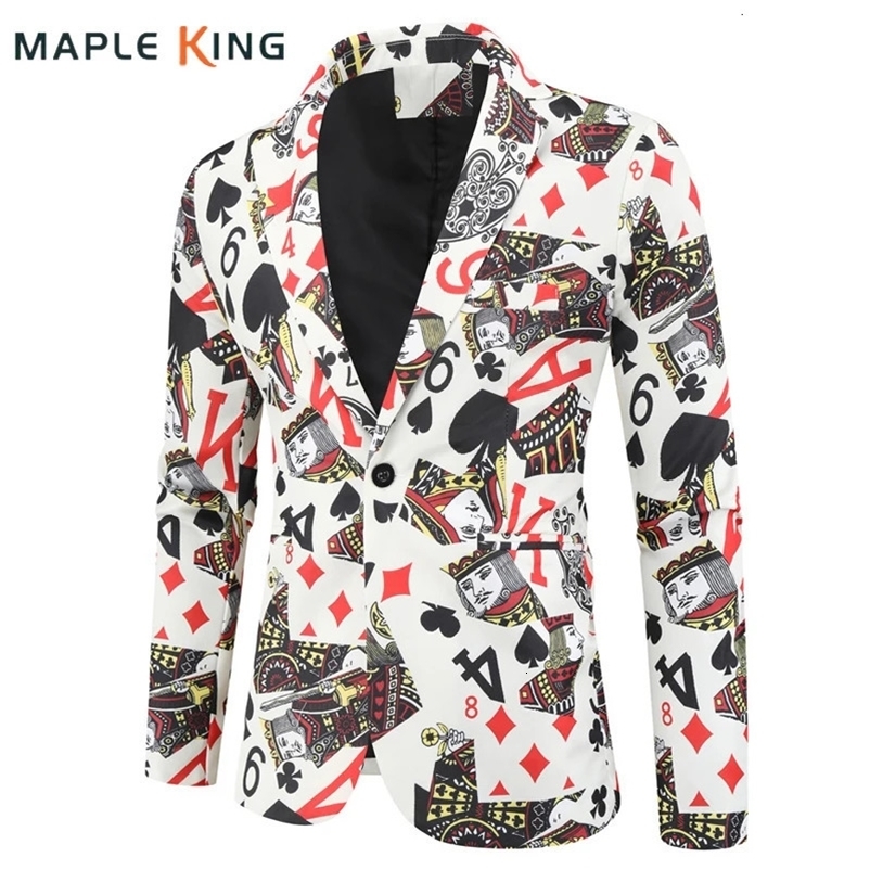 Playing Cards Poker Print Funny Mens Blazer Jacket Korean Fashion Party Prom Costume Homme Mens Vintage Suit Blazer Hombre 240318