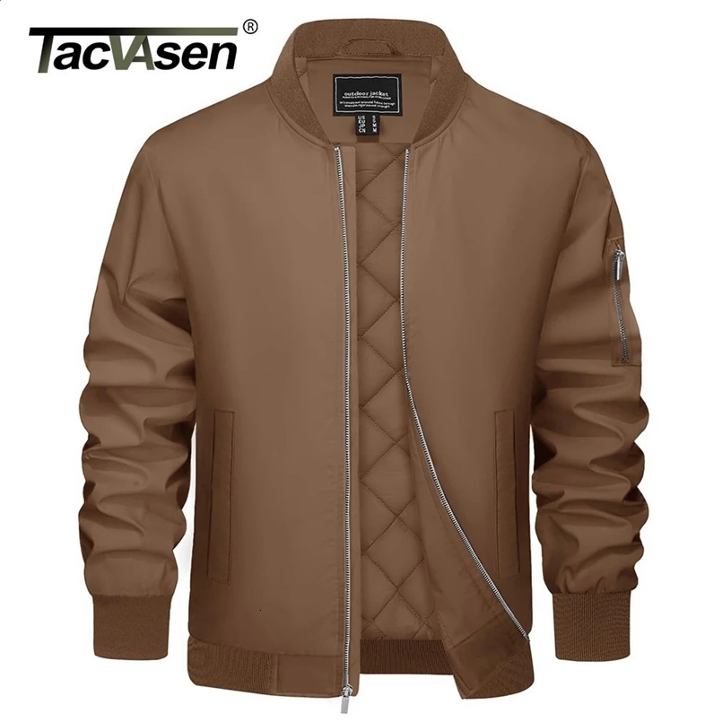 TACVASEN Mens Quilted Lined Jacket Winter Warm Full Zip Windproof Bomber Jacket Water Resistant Baseball Sports Varsity Jacket 240830