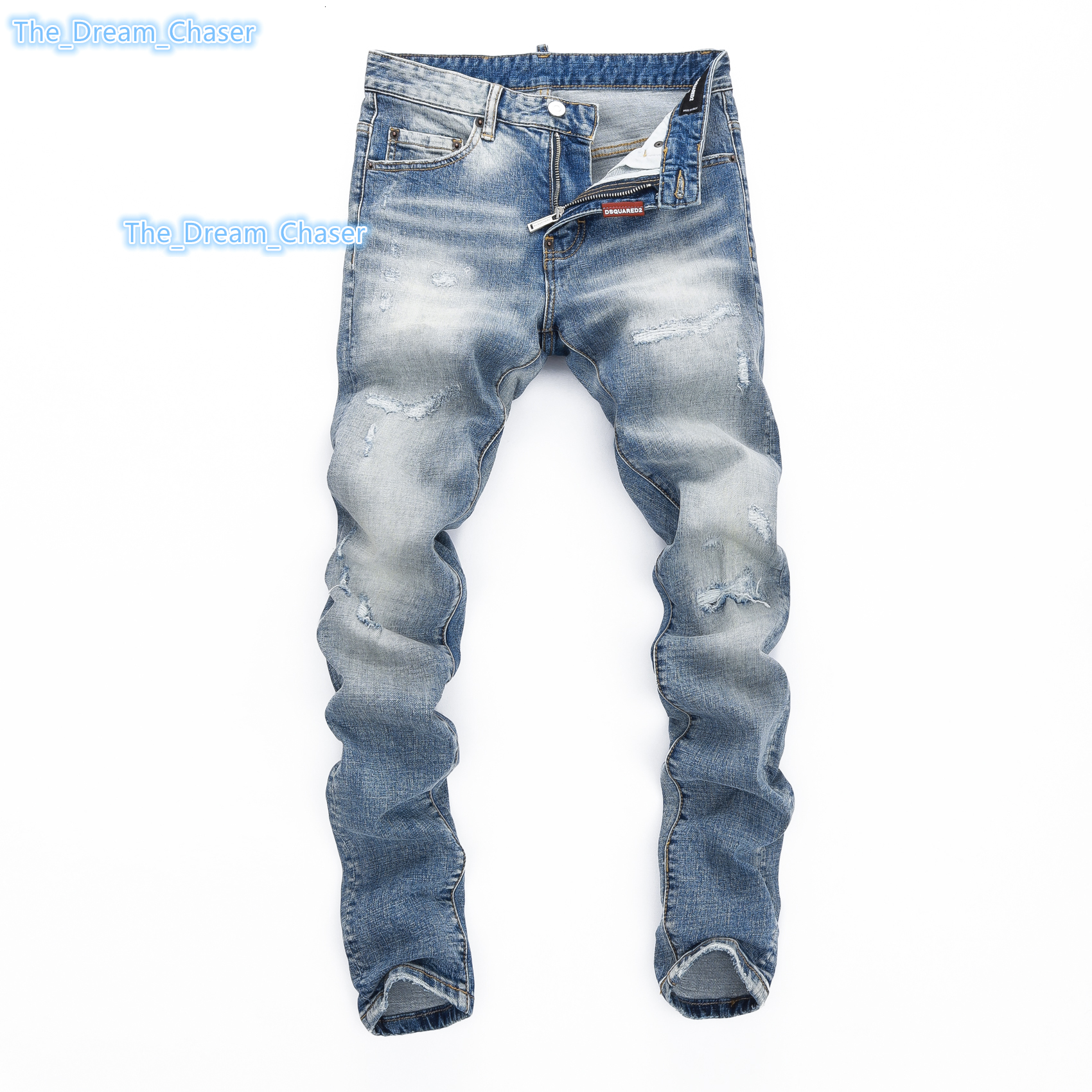 8466J88AS High Quality Men Jeans Patched Ripped Distressed Slim Fit Jeans for Man Hole Denim Trousers