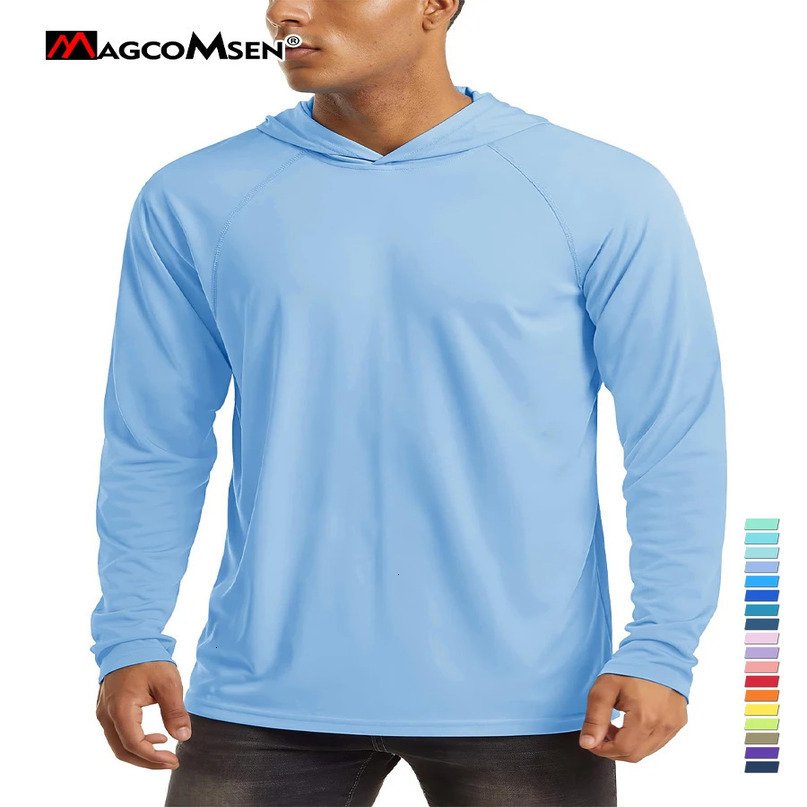 MAGCOMSEN Sun Protection Tshirts Mens Long Sleeve UPF 50 AntiUV Beach Summer Hoodie TShirts Quick Dry Multi Color Rashguard 240531