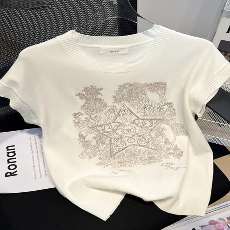 Summer Embroidery Korean Fashion Knit Sweater Vest Women Vintage Sleeveless Round Neck Pullover Top Ladies Womens Sweaters 240531