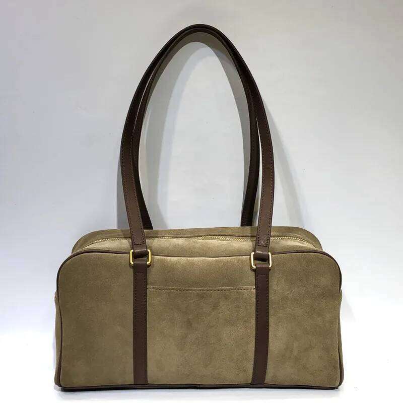 Suede Cowhide Leather Handbag Purse For Women 2025 New Retro Boston Pillow Female Shoulder Trend Underarm Bag Suotong2509