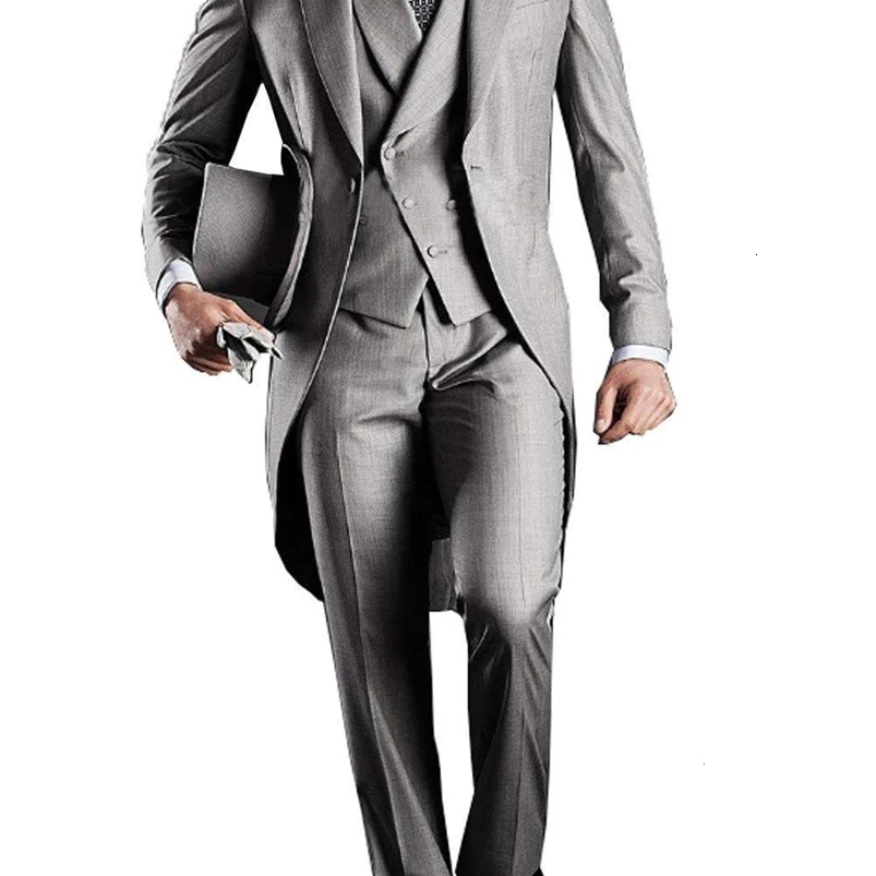 Mens set formal elegant regular set 3-piece jacket vest pants formal top lapel single button promotion tailcoat wedding dress 241111