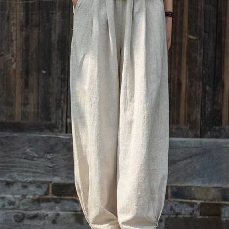 Women's Pants Capris Cotton Hemp Elegant Woman Trousers Chinese Style Fashion Trend Baggy Pants Black Vintage Elastic Waist Oversize Pants 2304