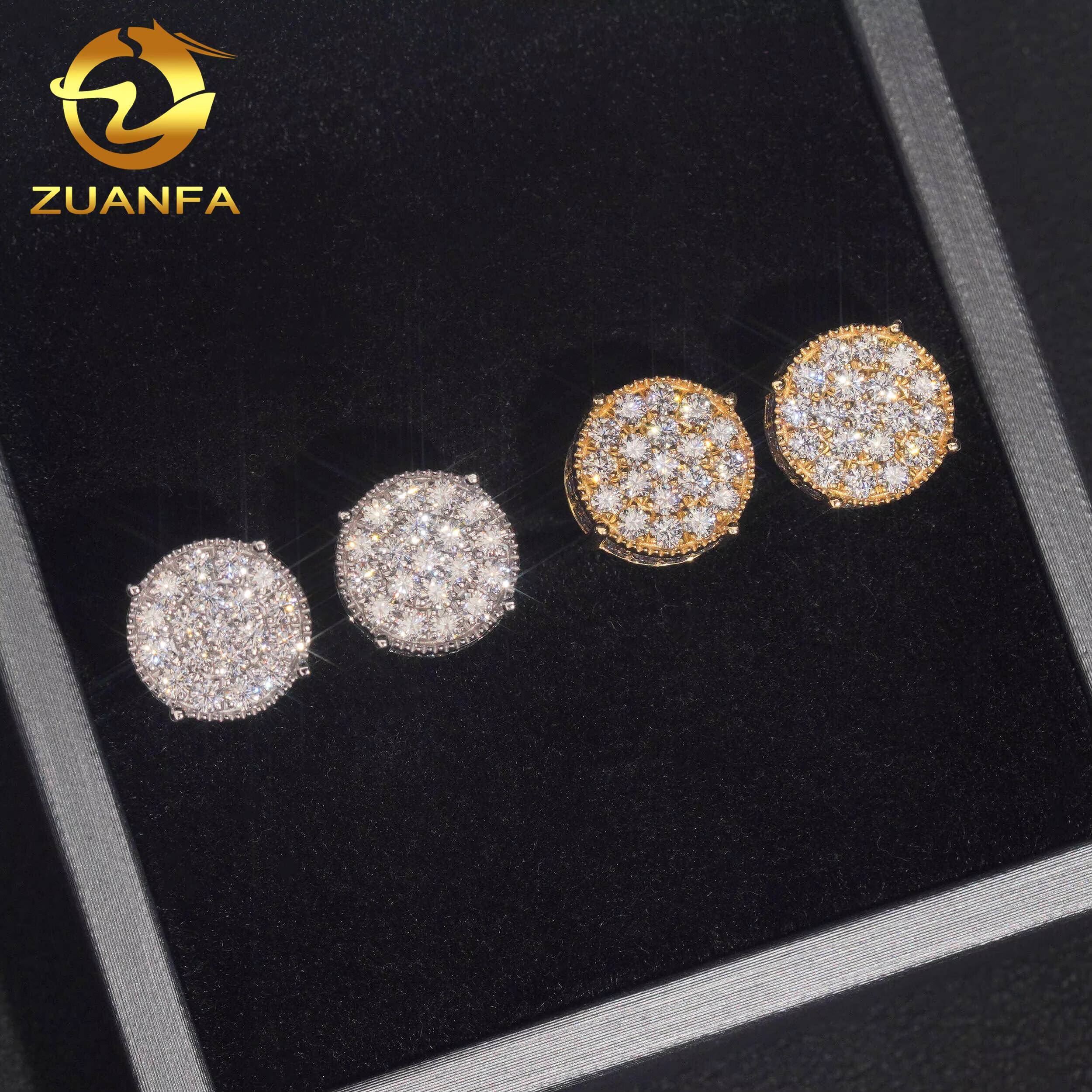 10mm Trendy 10K Solid Gold Screw Back Ear Studs Iced Out Diamond Hip Hop Jewelry VVS Moissanite Cluster Stud Earrings