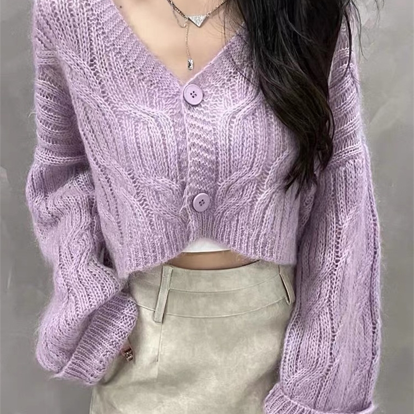 Women's Knits Tees Jielur Autumn Solid Color Cardigan Woman Casual Loose Knitted Women's Cardigan Pink Apricot Purple Slim Street Chic Car