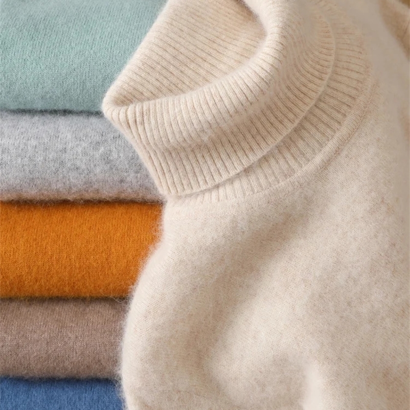 Men's Sweaters MVLYFLRT Men's 100% pure Mink velvet Cashmere Sweater High Lapels Pullovers Knitted Winter Tops Long Sleeve High-End Jumper