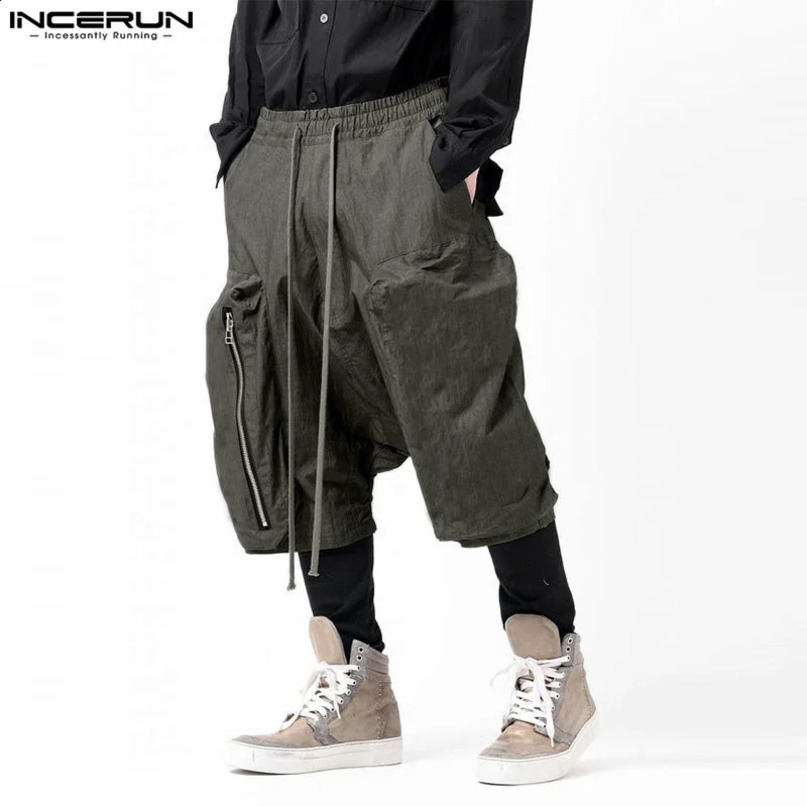 Men Wide Leg Shorts Solid Color Joggers Loose Drawstring Fashion Streetwear Pockets Casual Bottoms S5XL INCERUN 240407