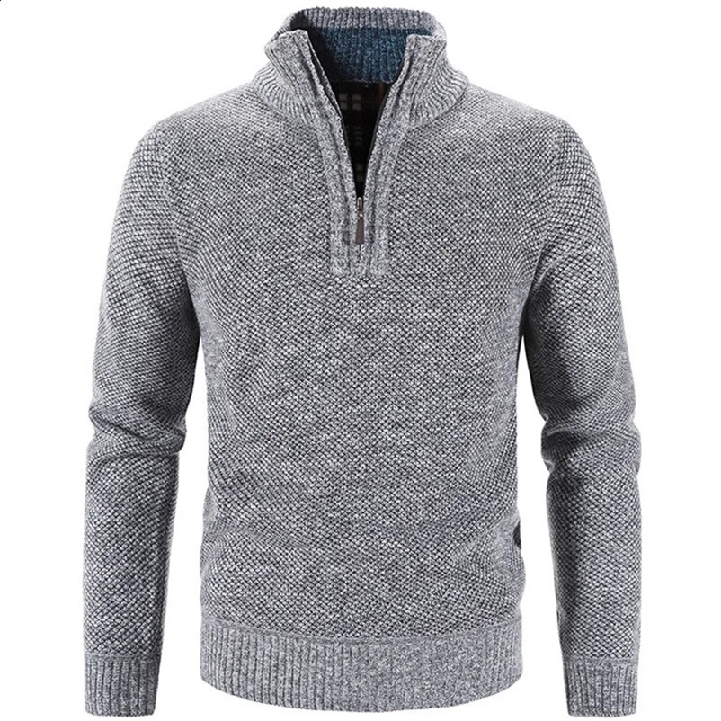 Men's Sweaters Autumn Winter Thick Knitted Sweater Men Pullovers Solid Color Zipper Mock Neck Slim Fit Knit Pullovers Men Causal Sweater Man 23