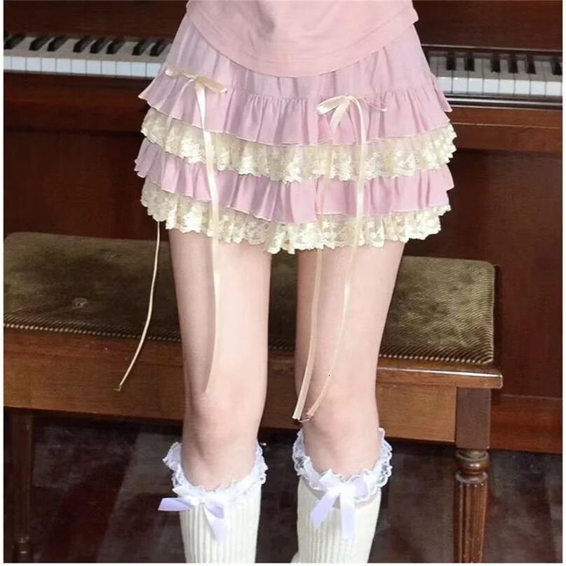 Women Lace Patchwork High Waist A Line Skirts Female Arrival Casual Sweet Preppy Style Korean Summer Autumn Mini Skirt 240516