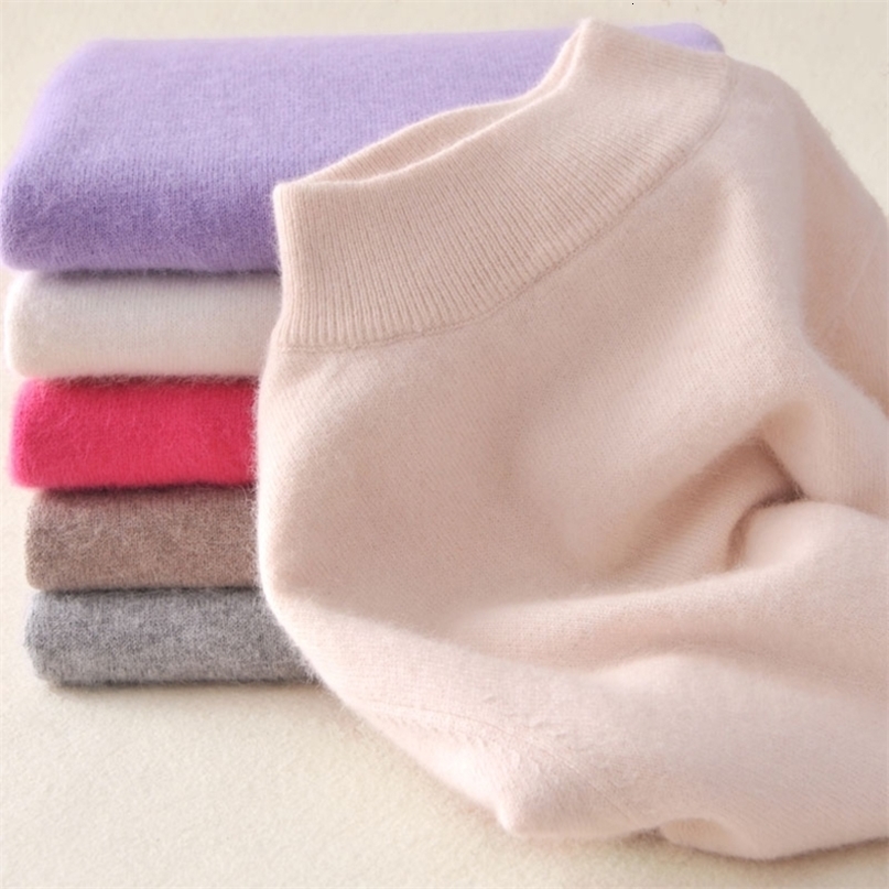 Women's Cashmere Elastic Autumn Winter Half Turtleneck Sweaters and Pullovers Wool Sweater Slim Tight Bottoming Knitted Pullover 201023