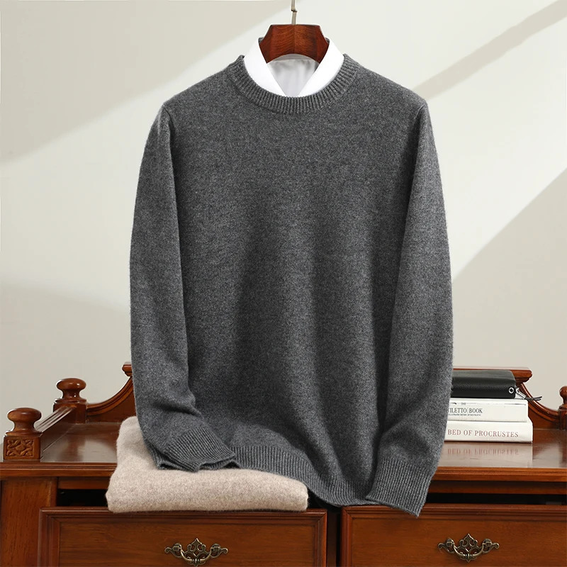 100% Pure Cashmere Autumn Winter Men O-Neck Knit Sweater Thickened Long Sleeve Business Casual Versatile Cashmere Pullover 250804