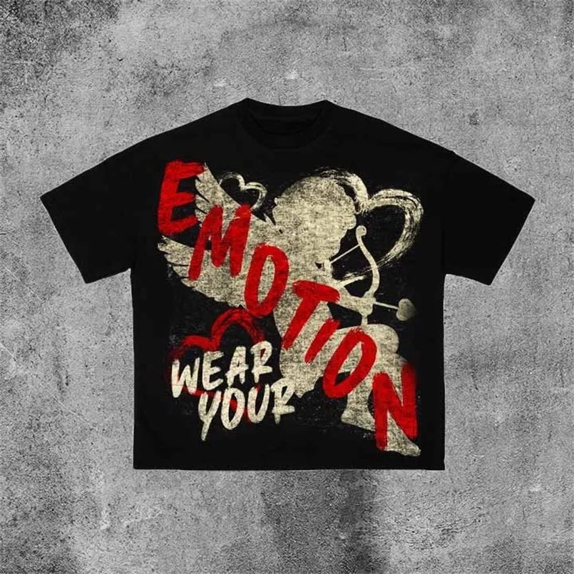 Vintage Emotion Angle Graphic 100% Cotton Short Sleeve T-Shirt Men Y2K Summer Short Sleeves Oversize Tshirt Streetwear Women Top 241008