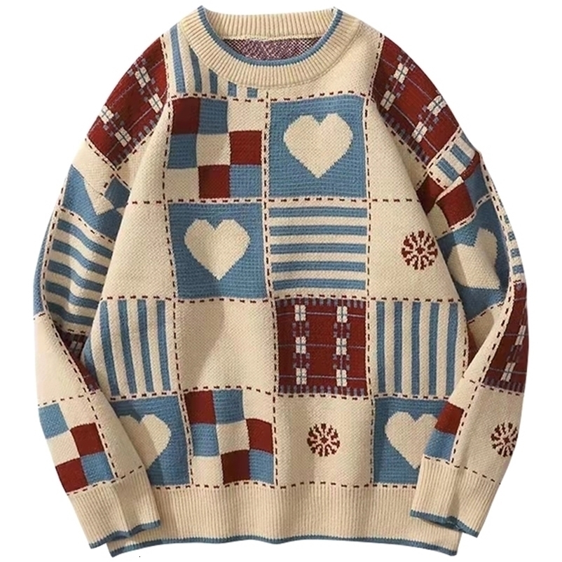 Men's Sweaters Vintage Sweater Mens Hip Hop Streetwear Harajuku Retro Japanese Style Love Knitted Sweater Couples Autumn Cotton Pullover 220928