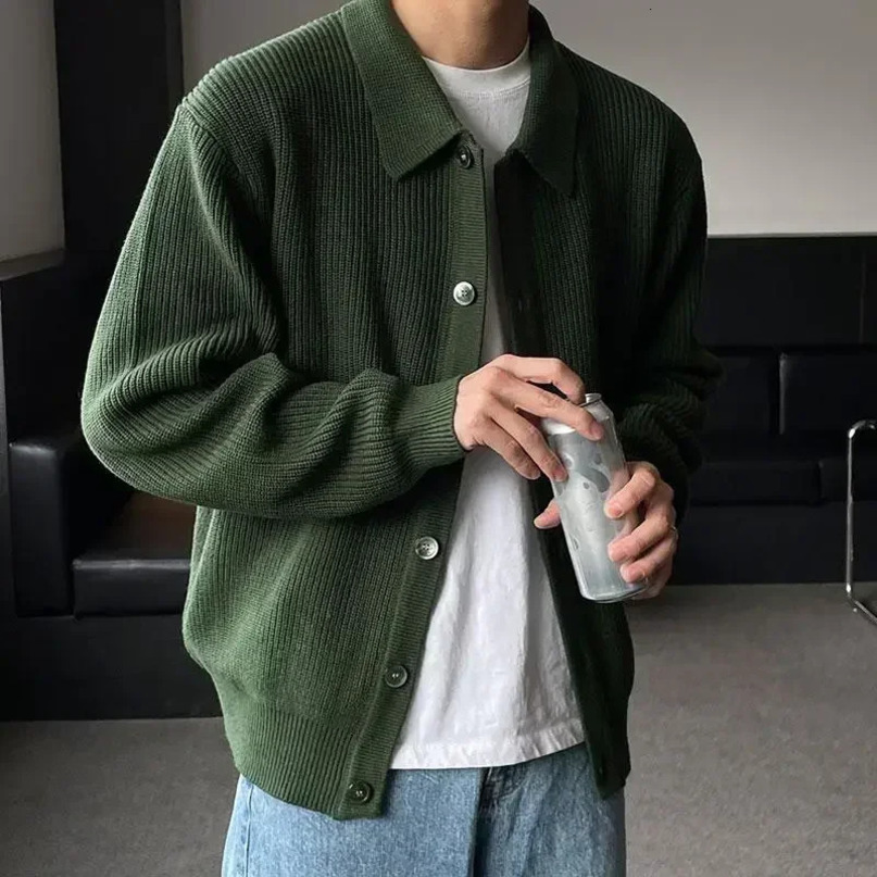 Men Sweater Coat Korean Fashion Knitted Coats Streetwear Slim Fit Casual Cardigan 240123