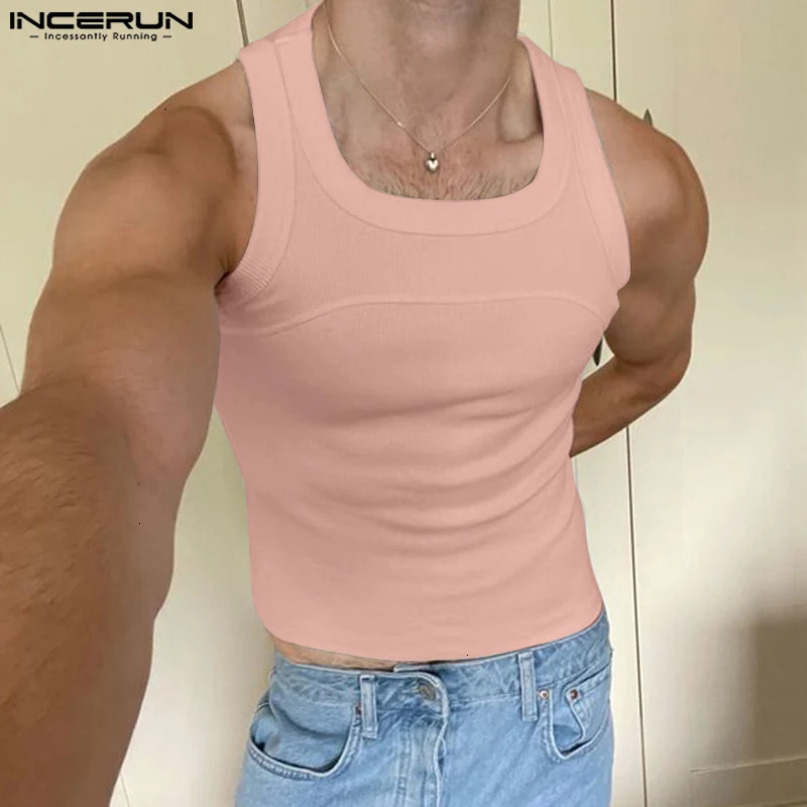 Men Tank Tops Solid Color Oneck Sleeveless Streetwear Summer Casual Male Vests Fitness Fashion Crop S5XL INCERUN 240408