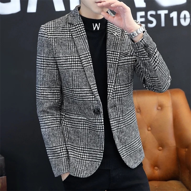 Men's Suits Blazers The autumn and winter Korean version of the fashion grid single west coat comfortable business leisure suit men 231110