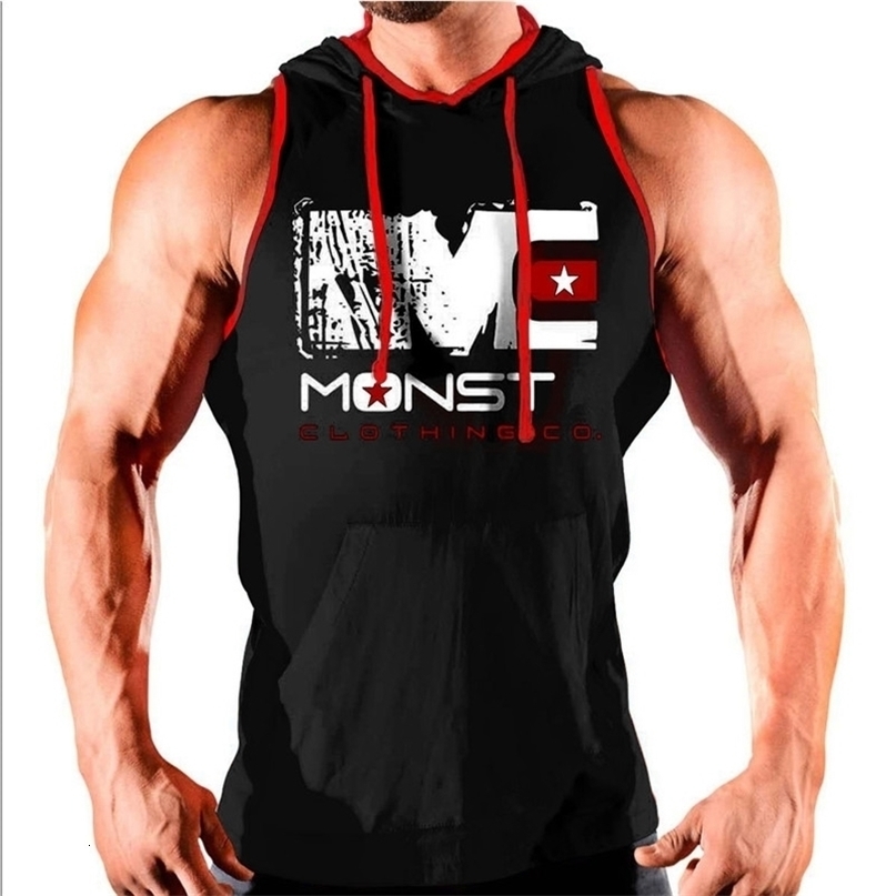 New Bodybuilding Stringer Tank Top with hooded Mens Gyms Clothing Fitness Mens Sleeveless Vests Cotton Singlets Muscle Tankops