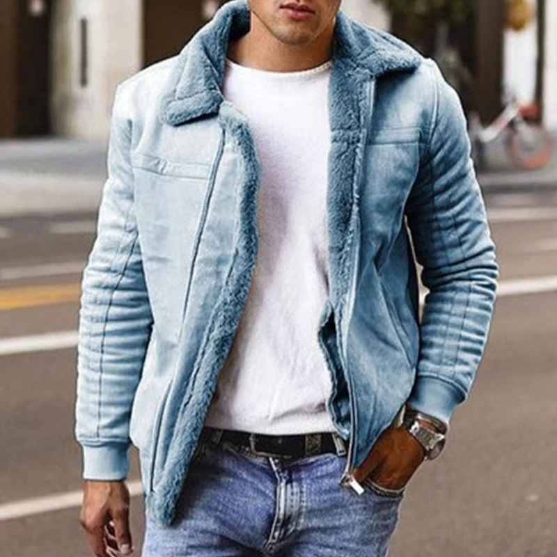 Casual Slim Fit Solid Color Wool Inner Mens Jackets Fall Winter Vintage Turndown Collar Zipper Coats Mens Fashion Outerwear 250917Z