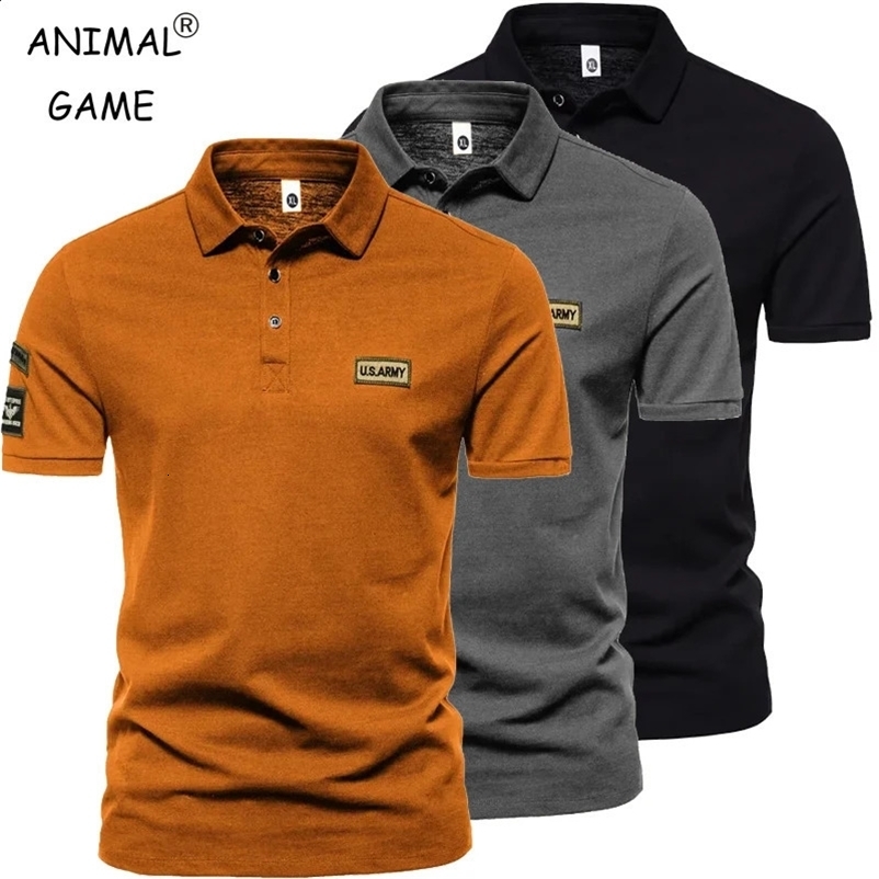 mens short sleeved T-shirt summer breathable embroidered polo shirt mens lightweight solid color top 250422
