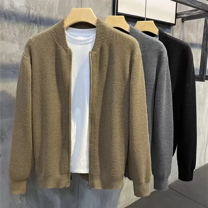 Fashionable mens autumn and winter zipper cardigan knitted sweater Y2K style retro slow sweater jacket hooded mens sweater 241125