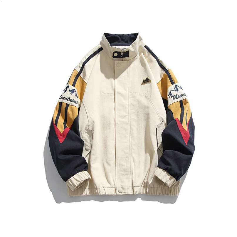 Mens baseball uniform stand up collar striped long sleeves raglan colored blocking letter printing Korean jacket 240903