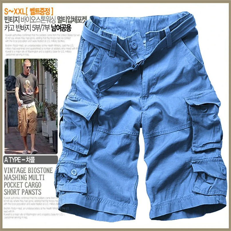 Summer Multipocket Camouflage Mens Shorts Casual Loose Camo Kneelength Cargo With Belt S3XL 240407