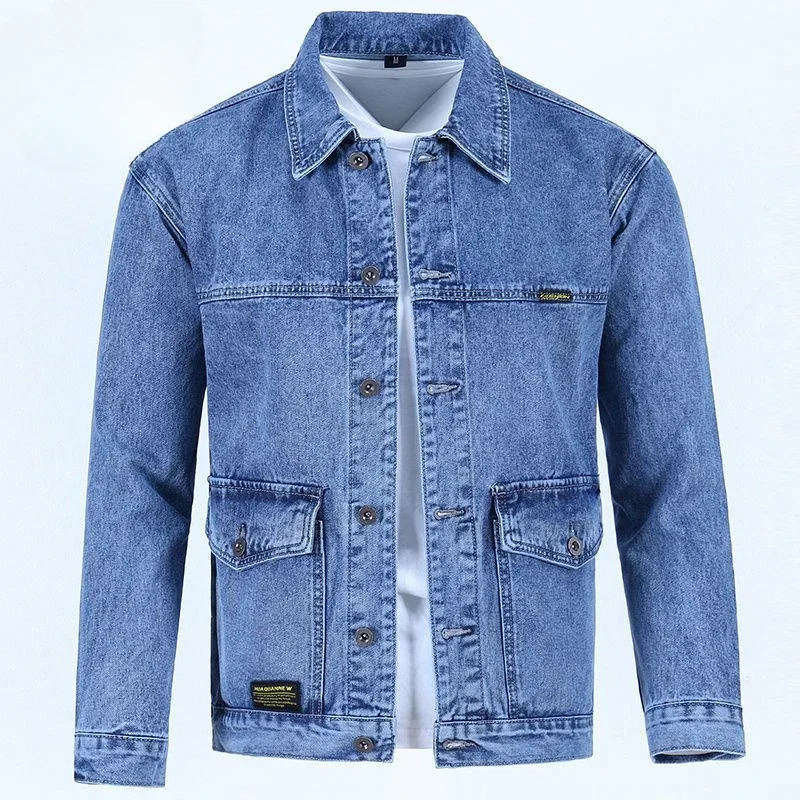 Male Jean Coats Wide Shoulders Autumn Mens Denim Jacket Gray Trendy Loose Vintage Korean Style Size L Outwear Casual Joker Big 250917Z