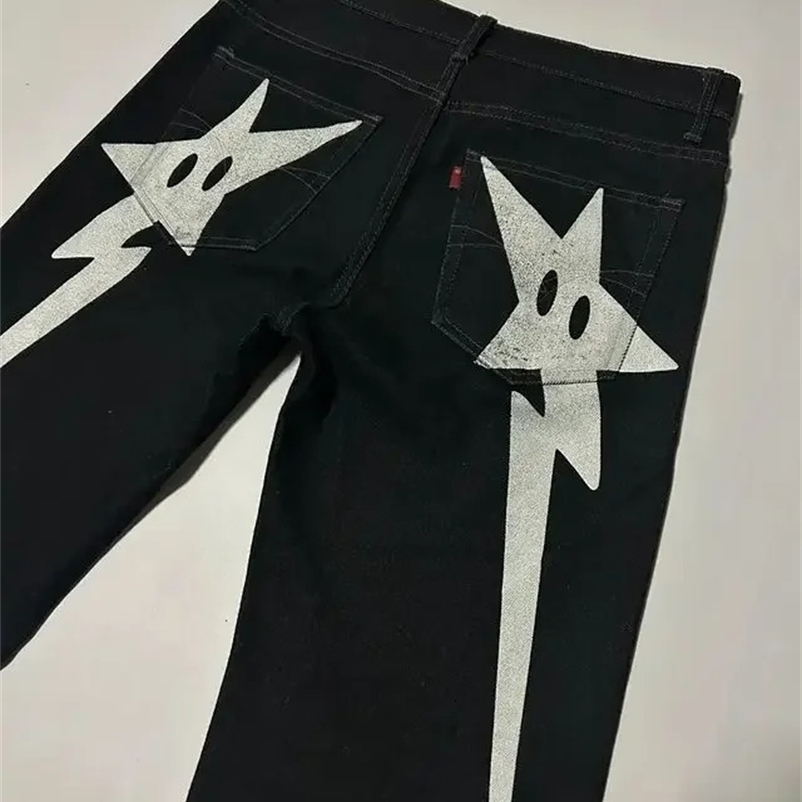 Streetwear Jeans Y2K Hip Hop Star Graphic Print Baggy Jeans Black Pants Mens Womens Harajuku Gothic High Waist Wide Trousers 240318