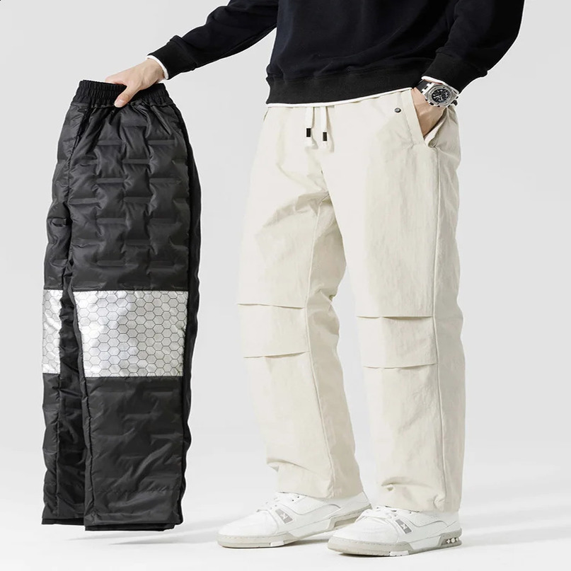 Pantaloni caldi con palude invernale 90% di anatra bianca giù per pantaloni dritti imbottiti maschio neve impermeabile in neve freddo termico casual