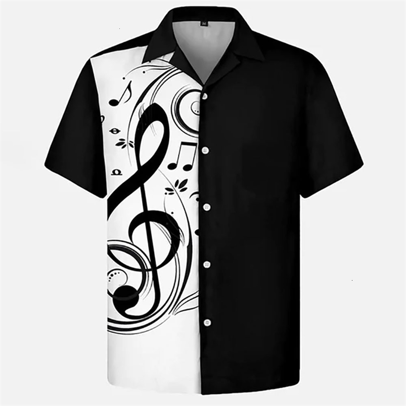 Men's Casual Shirts Summer Men Hawaiian Man Short Sleeve Musical Note Print Women's Beach Travel Oversized Clothing 230325
