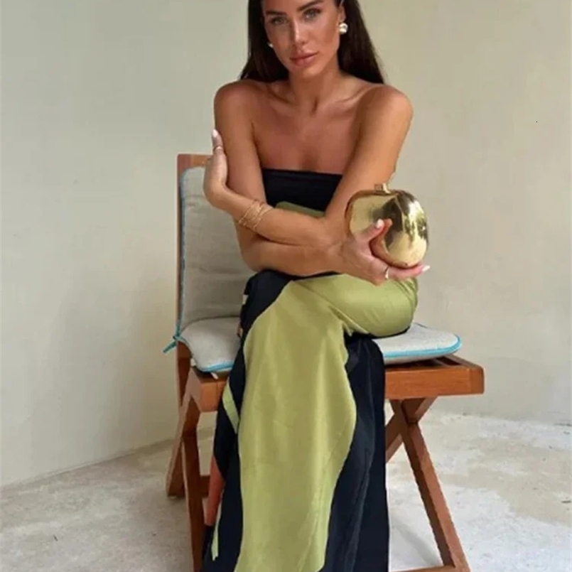 Summer Flower Strapless Long Dress Women Elegant Patchwork Sleeveless Backless Floral Maxi Dresses Lady Holiday Party Beach Robe 240823