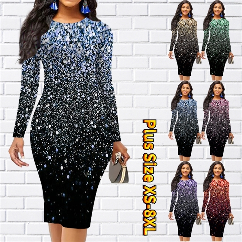 Party Dresses Autumn Winter Women Printing Dress Long Sleeve Skirt Sexy Slim Skirt Long Sleeve Skirt Round Neck Retro Tight Skirt 230211