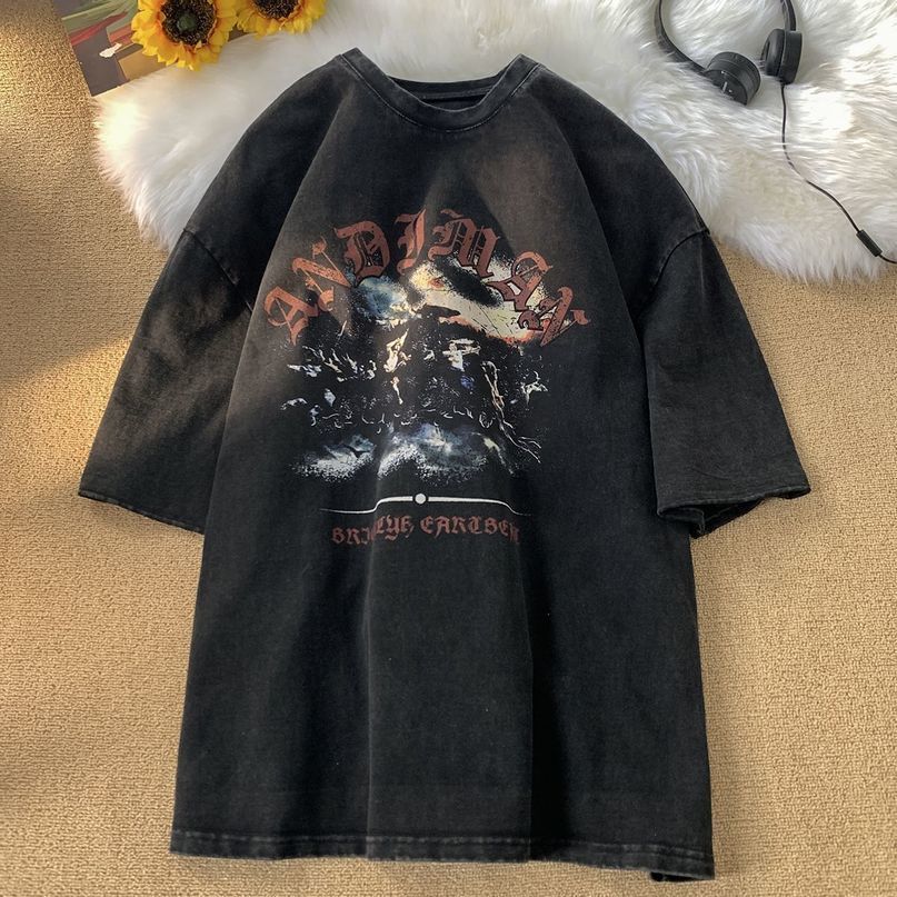 Mens TShirts American Street Harajuku Summer Graphic Tshirt Casual Graffiti Retro Print Loose Couple Short Sleeve Men and Women Top Gothic 230504