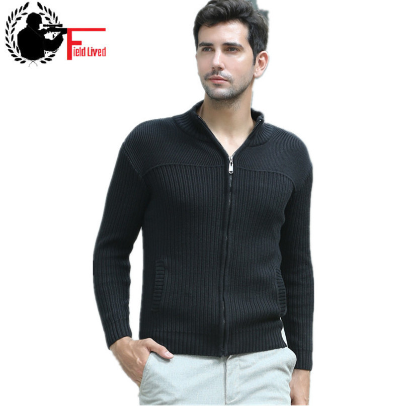 Mens Knitted Sweaters Fashion Cardigan Cotton Casual Full Zippers Cardigan Jacket Male Long Open No Buttons Black Spring 210518