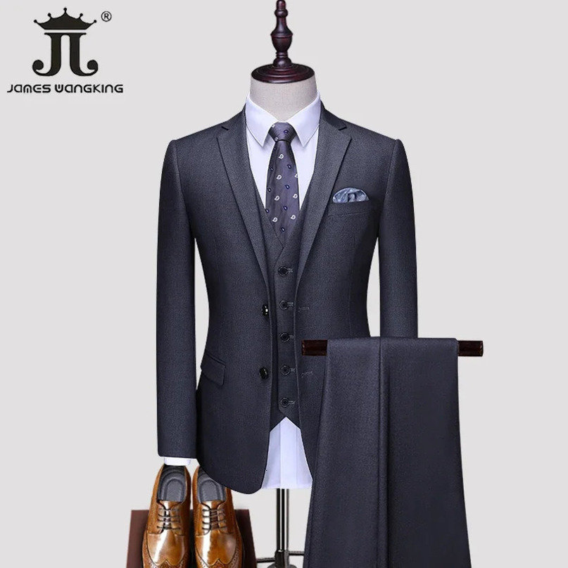 M5XL Blazer Vest Pants Boutique Prom Party Slim Tuxedo Solid Color Mens Business Office Casual Formal Suit Groom Wedding Dress 240412