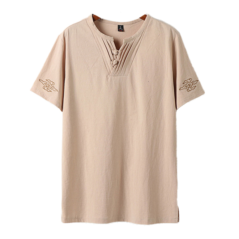 Men's Large Size Clothing T Shirts Linen Chinese Style Summer V-neck Big Short Sleeve T-shirt Male Tee Tops Plus 6XL 7XL 8XL 9XL 210518