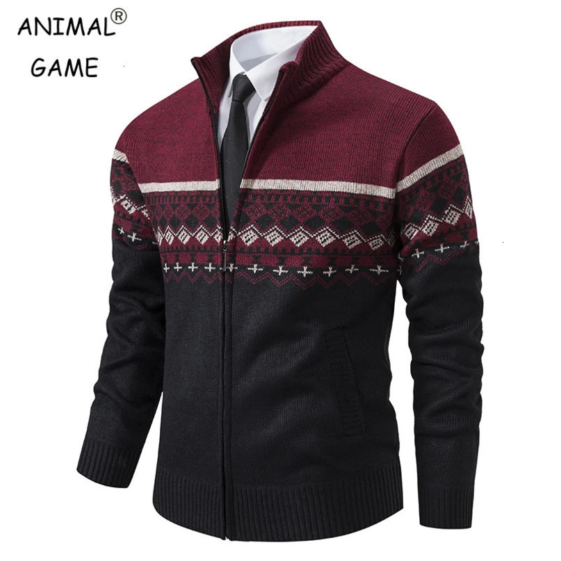 Mens Stand Collar Long Sleeve Sweater Zipper Coats Fashion Cardigan Loose Woolen Kniten Jacket 240123