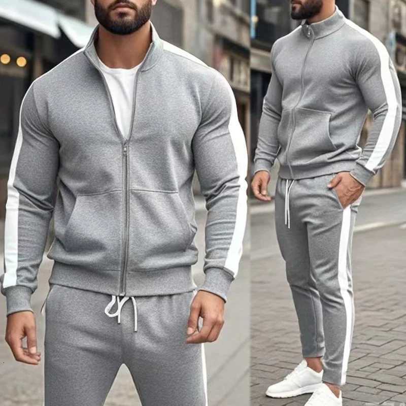 Casual Tracksuits Mens Autumn Fashion Side Striped Jackets And Pants Two Piece Sets For Men Sports Fitness Sweatsuits StreetwearXJ250924