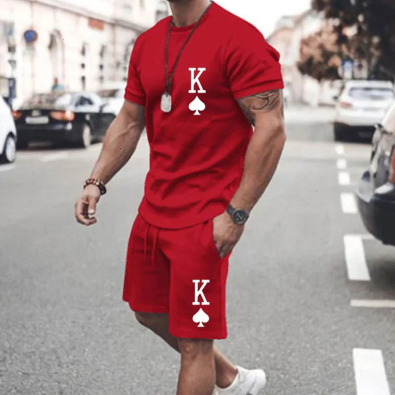 Y2K Mens Sets T Shirt And Shorts Fashion Digital Letter K Printing TowPiece Summer Daily Casual Clothes Street Wear For Men 240409