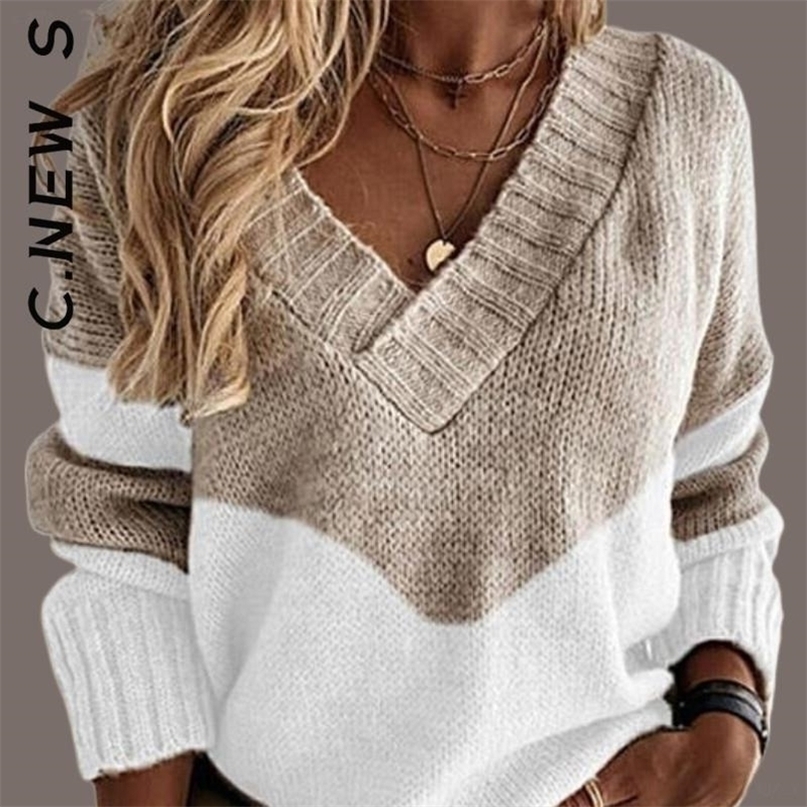 Womens Sweaters C S Knitted Soft Loose Pullovers Elegant Vneck Vintage Tops Female 220923