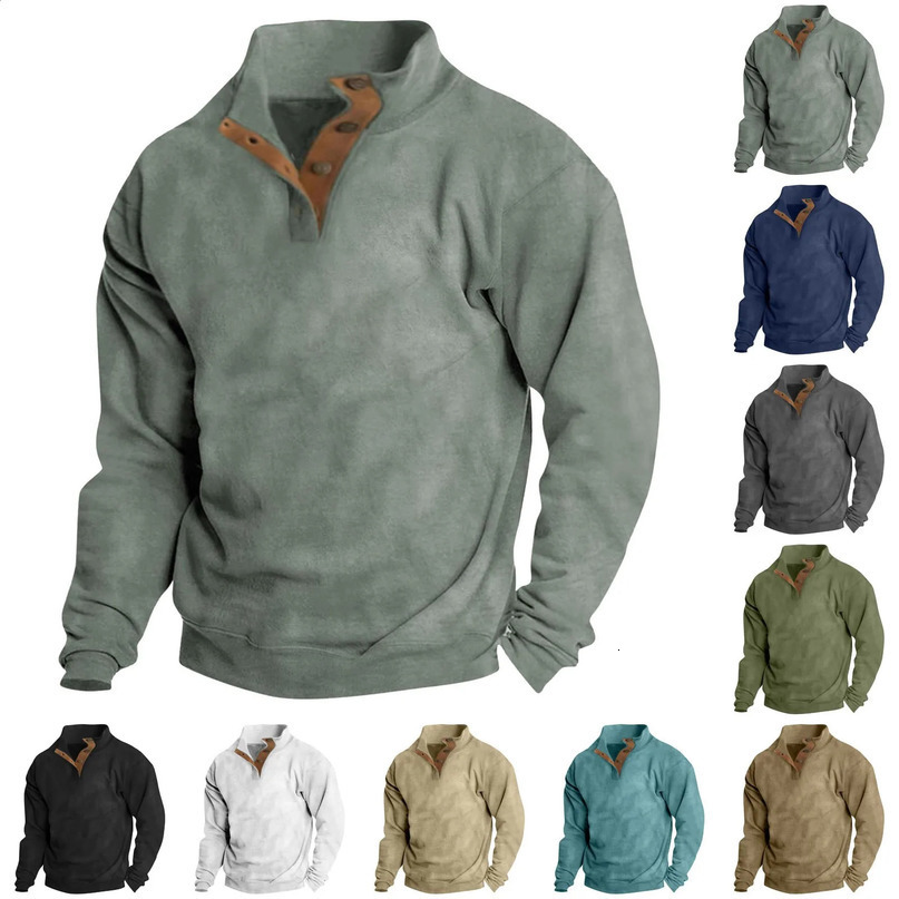 Autumn Winter MenS Sweatshirts Stand Collar Solid Color LongSleeved Pullover Fashionable Casual Versatile Men Clothing 240123