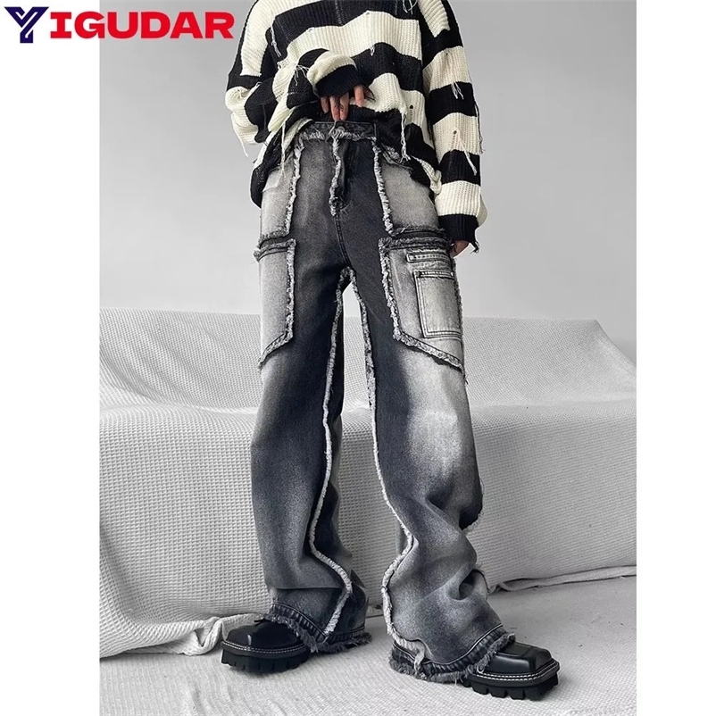 Men's Gothic Baggy Jeans Punk Y2K Streetwear Vintage 90s Women Wide Leg Denim Cargo Pants Men Harajuku Grunge Trousers Male 231221