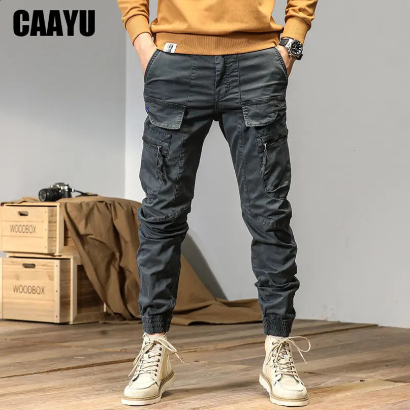 CAAYU Joggers Cargo Pants Men Casual Y2k MultiPocket Male Trousers Sweatpants Streetwear Techwear Tactical Track Gray 241021