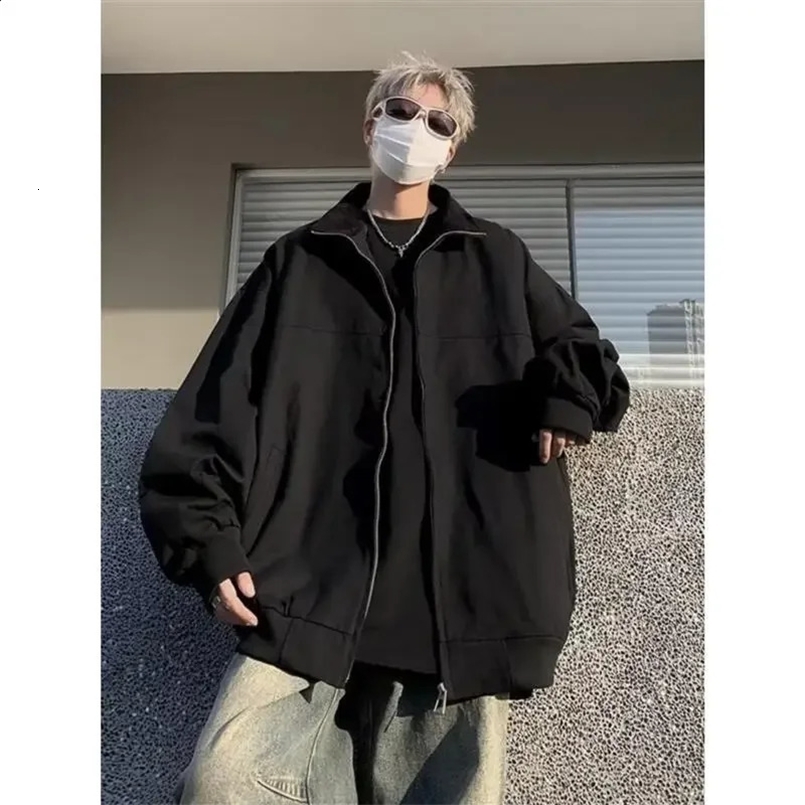 Vintage American Style Collarless Jacket For Men Loose Fit Aviation Pilot Baseball Uniform Clothing Spring Autumn Season 240829