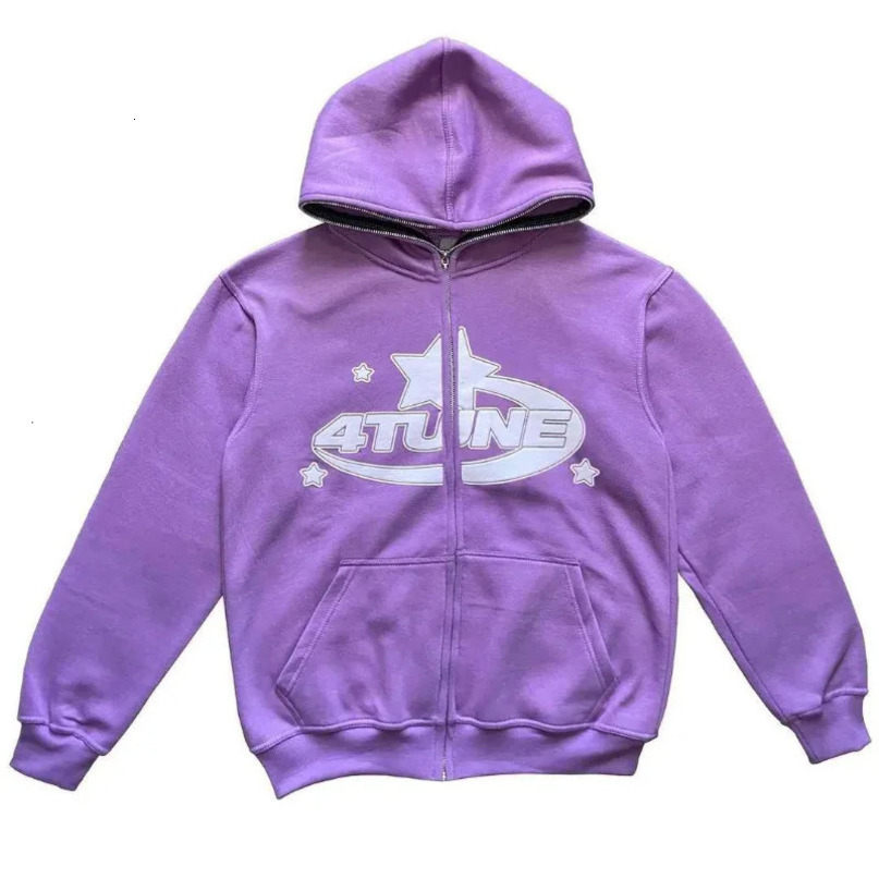 Star Letter Print Hoodies Mens Vintage Zipper Long Sleeve Loose Sweater Coat Harajuku Casual Hooded Sweatshirt Y2K Street Wear 240318
