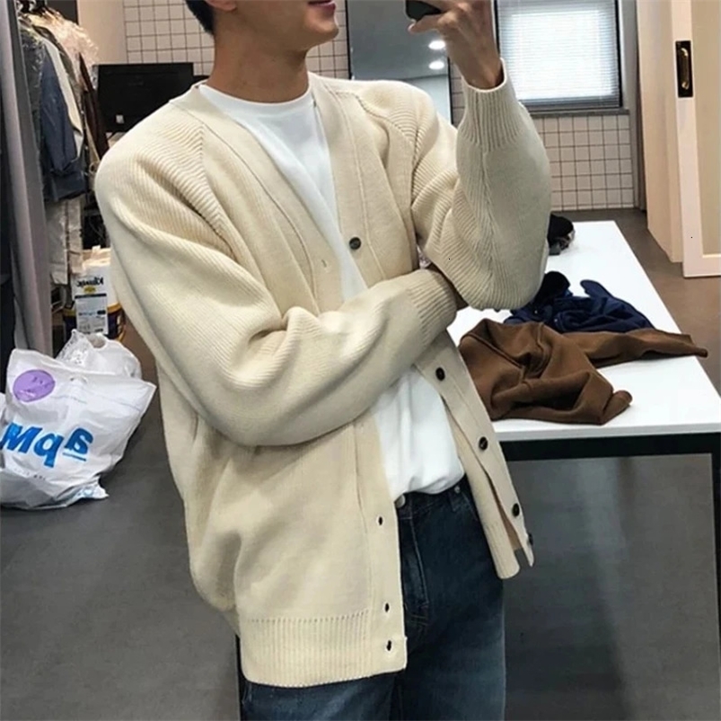 Solid color loose jacket Korean clothing knitted cardigan wool sweater mens high-quality sports sweater Y2k jumper mens sweater 241125