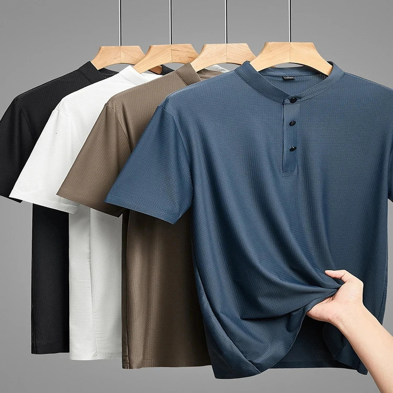Plus Size 8xl 7xl Summer HighEnd Ice Silk ShortSleeved TShirt Mens Polo Shirt Collar Solid Color Quick Dry Polos 240529