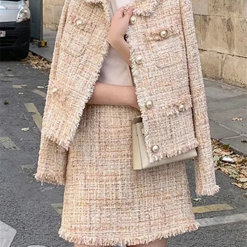 Y2k Wool Blend Chic Skirt 2 Piece Set Korean Single Breasted Tweed Short Coat Conjuntos Fashion A-line Woolen Short Falda Outfit 240823